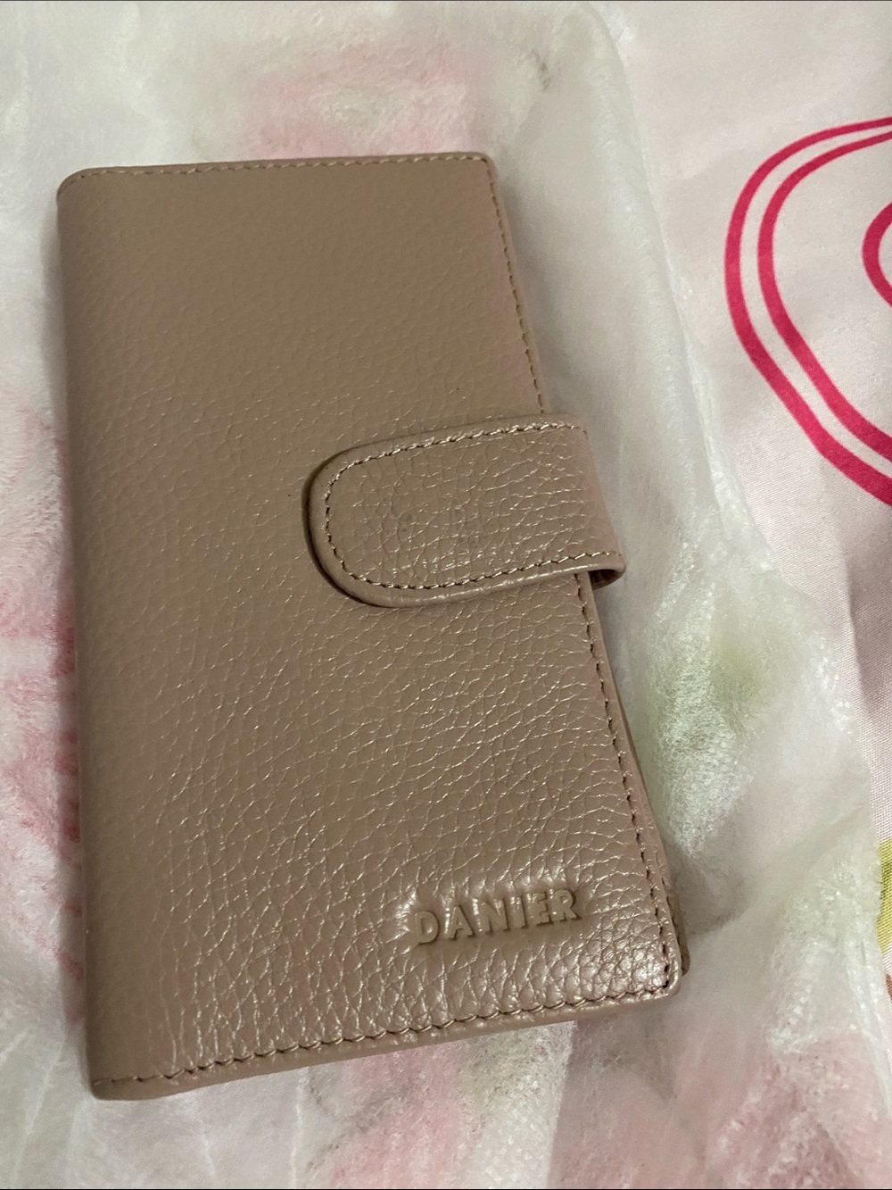Danier Taupe Pebbled Leather Snap Card Wallet